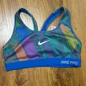 Nike PRO Dri Fit Sports Bra Small Blue Rainbow
